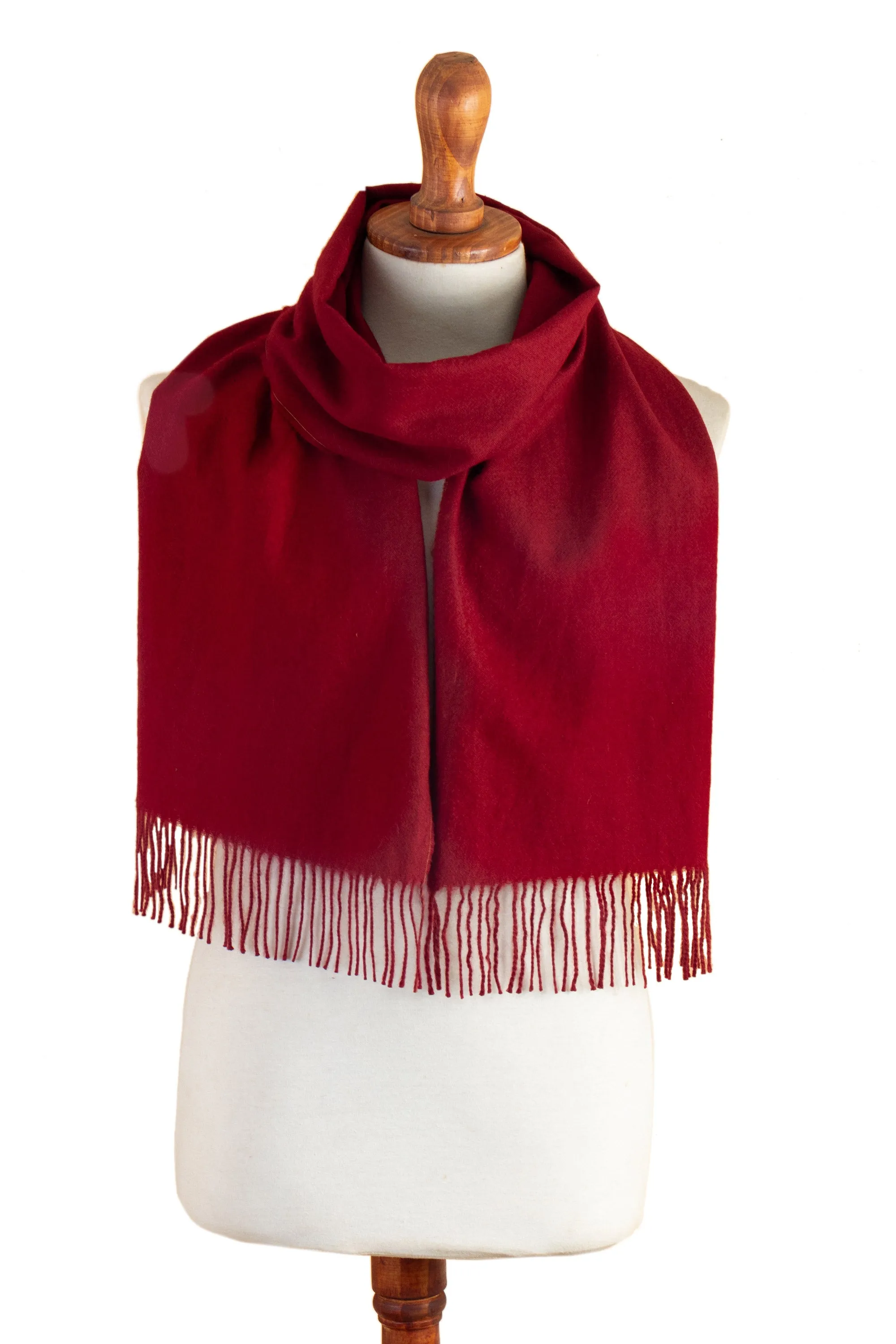 100% Alpaca Fringed Scarf in Red Hand-Woven in Peru - Crimson Tide | NOVICA