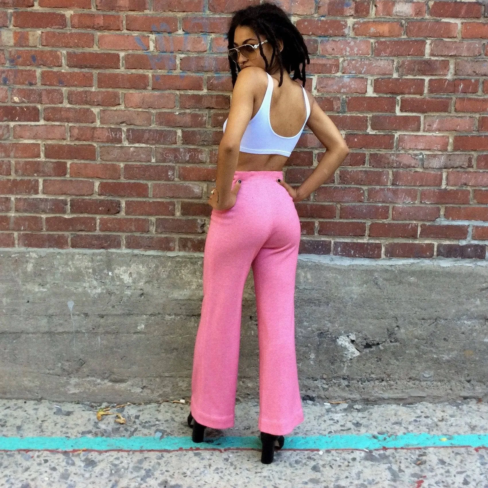 1970s Pink High-Waisted Wide Leg Jersey Pants XS/S