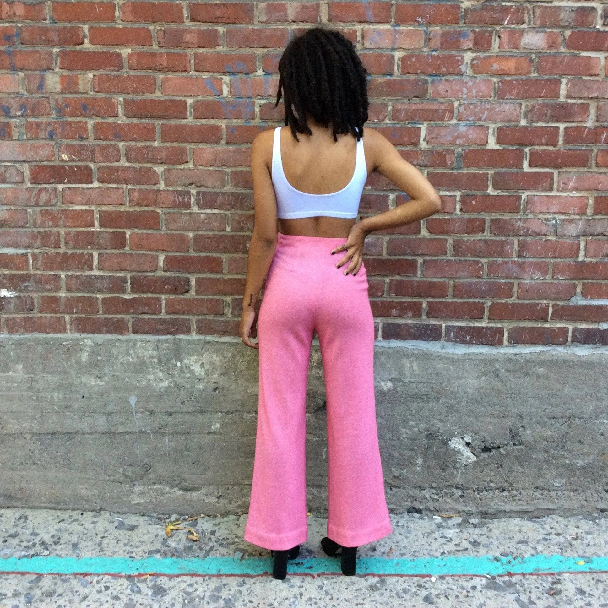 1970s Pink High-Waisted Wide Leg Jersey Pants XS/S