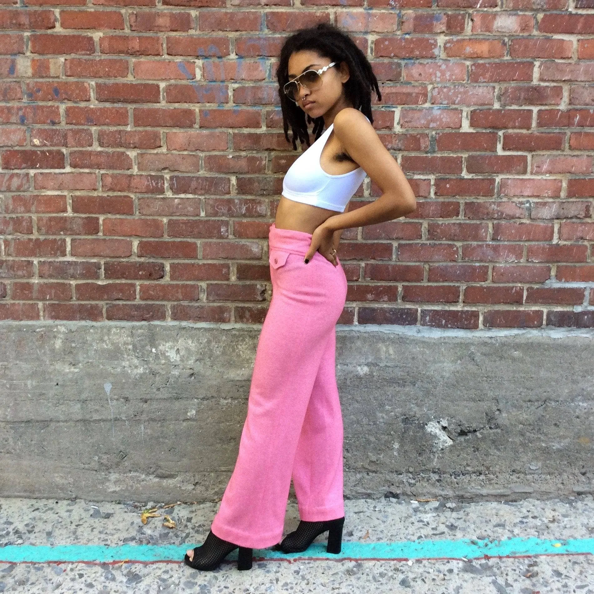 1970s Pink High-Waisted Wide Leg Jersey Pants XS/S