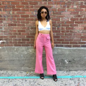 1970s Pink High-Waisted Wide Leg Jersey Pants XS/S