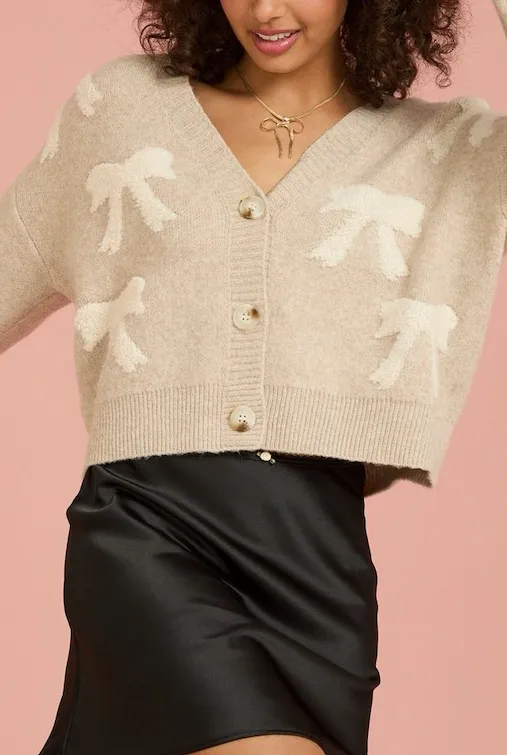 All over bow crop cardigan 