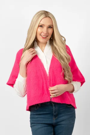 Amelia Short Sleeve Wool Blend Cardigan - Fuchsia