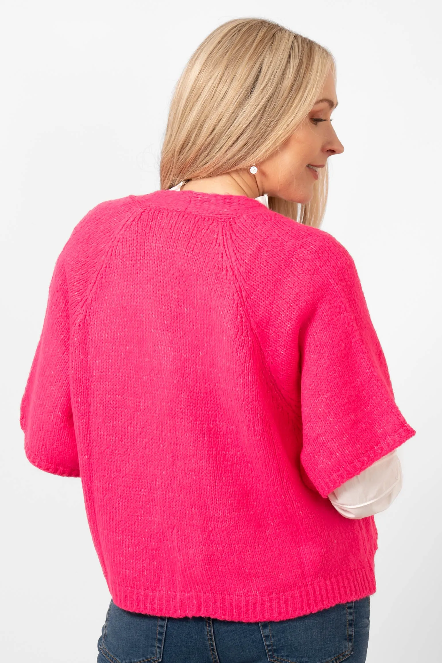 Amelia Short Sleeve Wool Blend Cardigan - Fuchsia