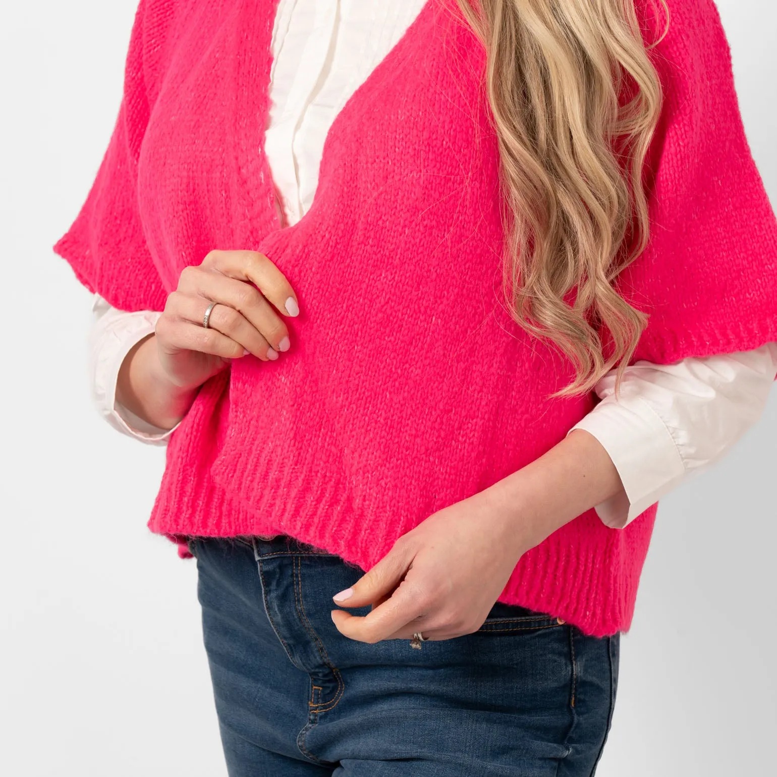 Amelia Short Sleeve Wool Blend Cardigan - Fuchsia