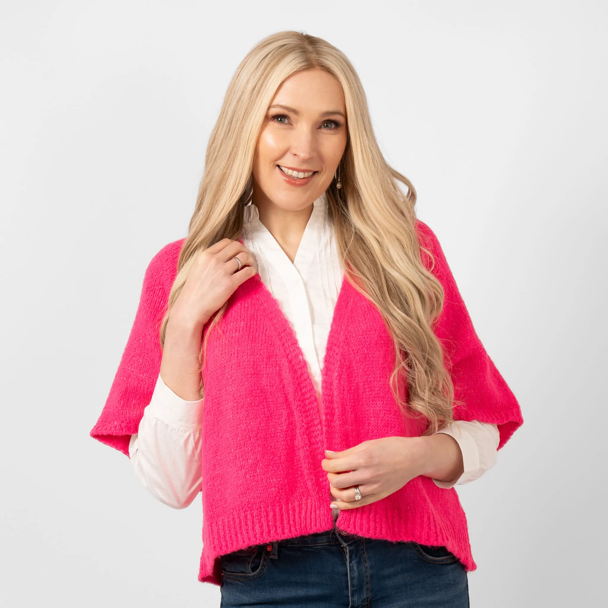 Amelia Short Sleeve Wool Blend Cardigan - Fuchsia