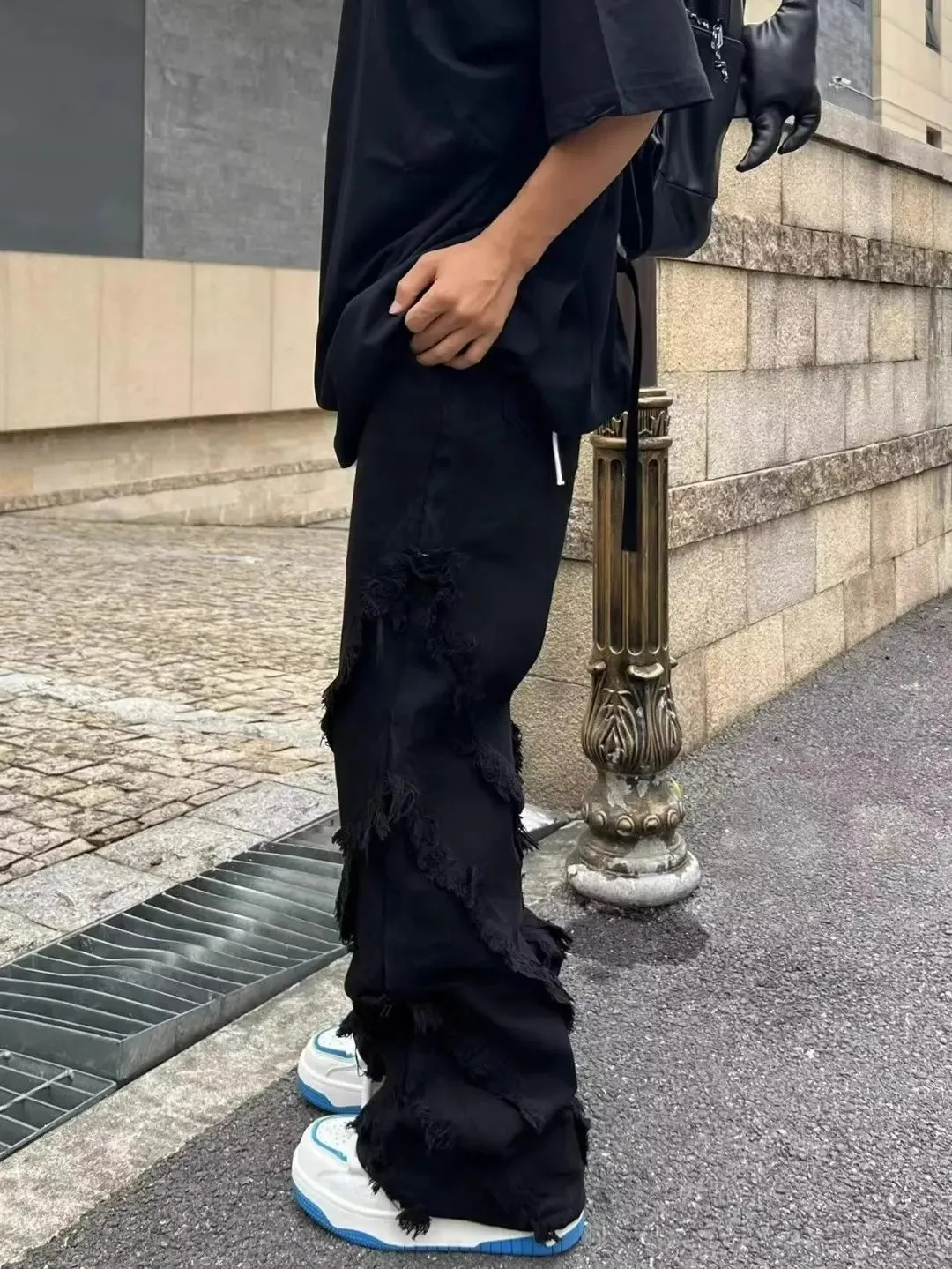 American Style Erosion Damage Raw Edge Street Jeans Men's Harajuku Style Hip-hop Dance Straight White Jeans Women's Y2k Clothing