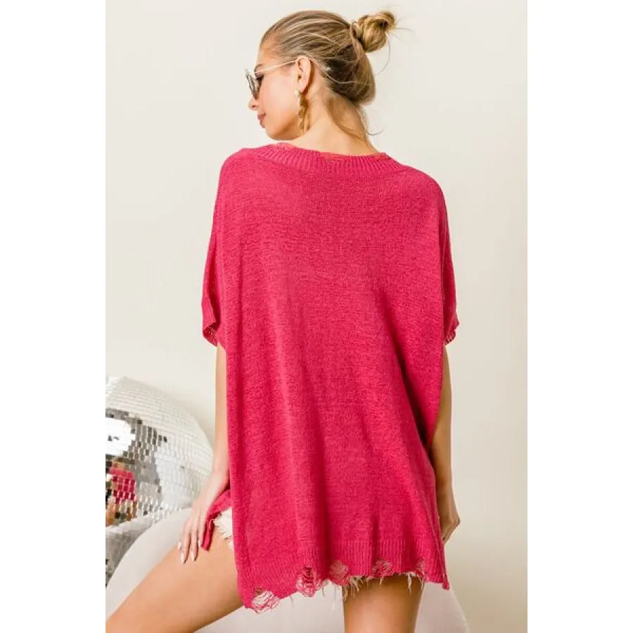 BiBi Distressed Hem V-Neck Slit Sweater