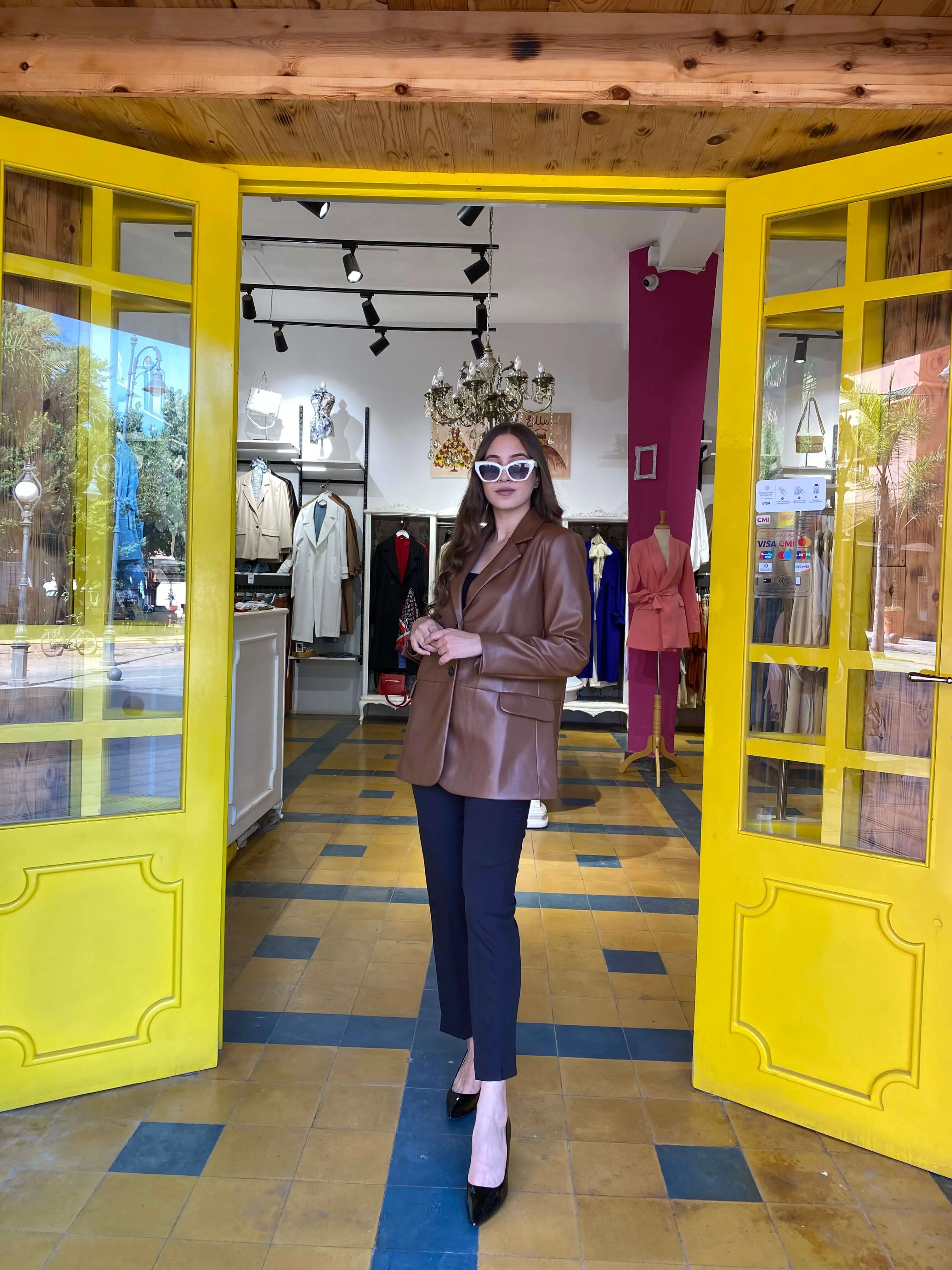 Blazer marron en simili cuir