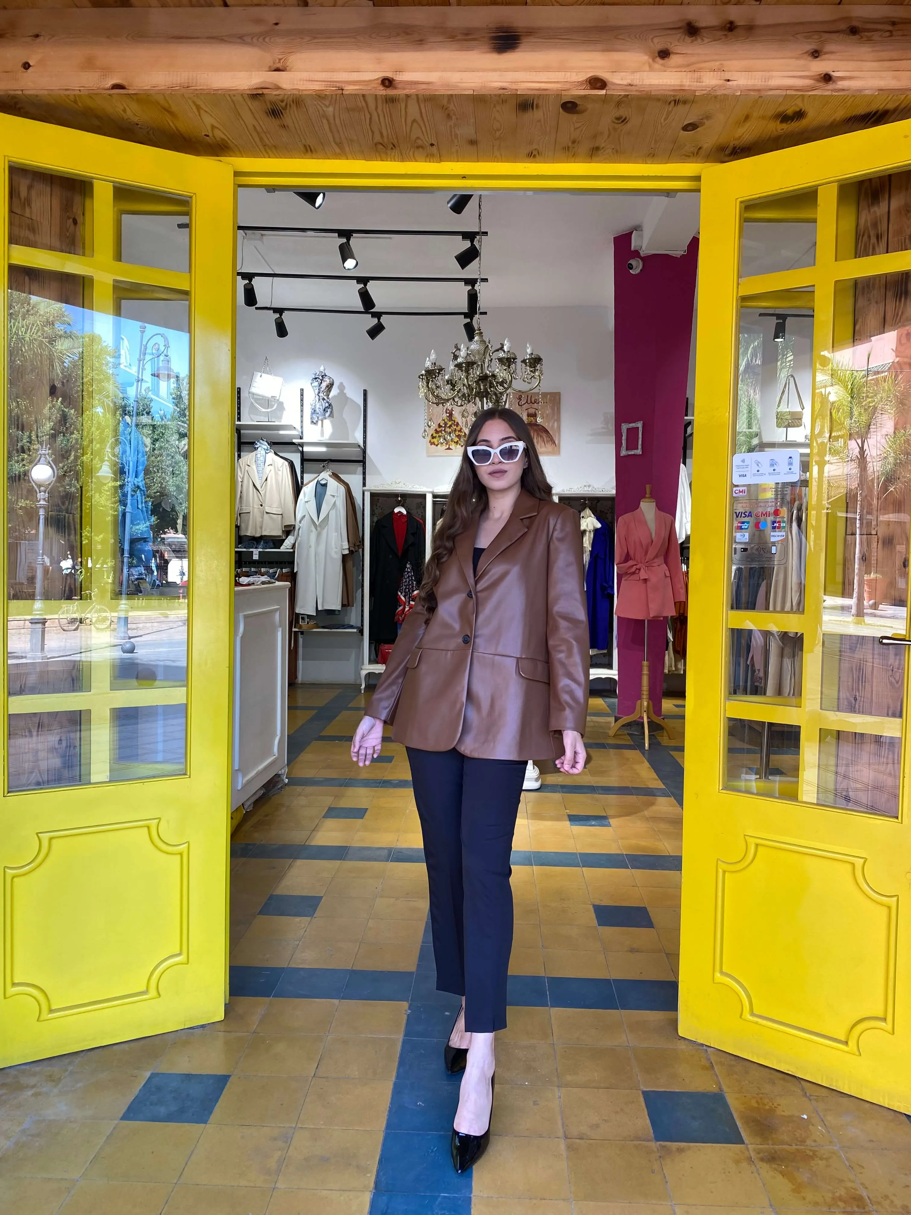Blazer marron en simili cuir