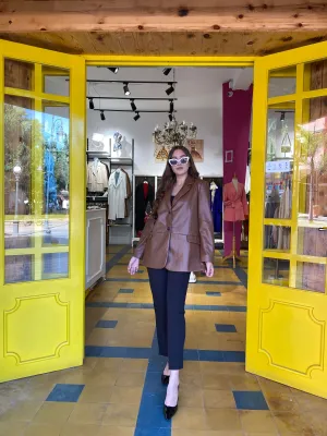 Blazer marron en simili cuir