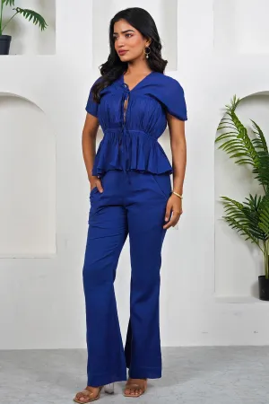 Blue Gather Top & Flared Pants