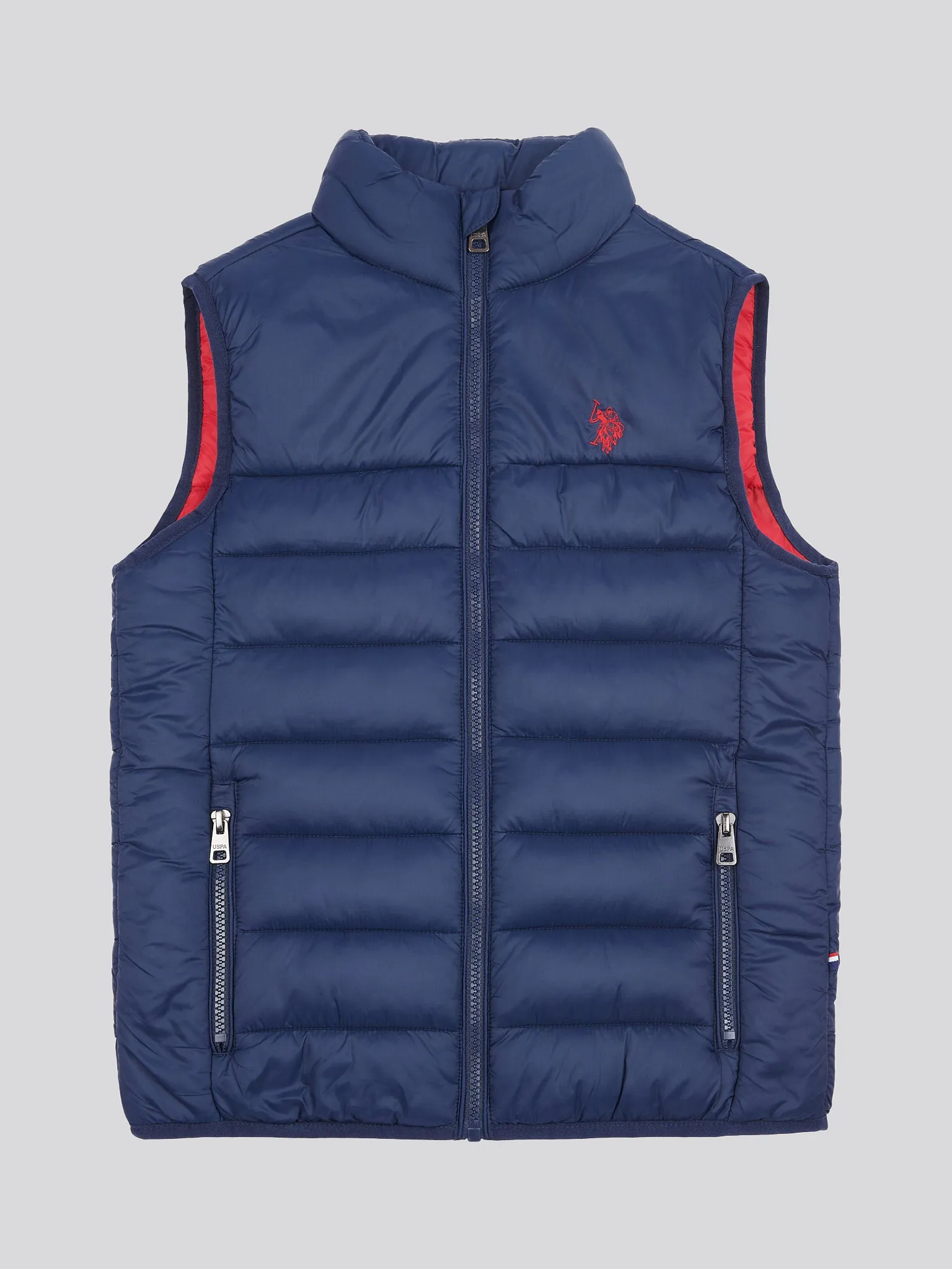 Boys Panelled Quilted Gilet in Dark Sapphire Navy / Haute Red DHM