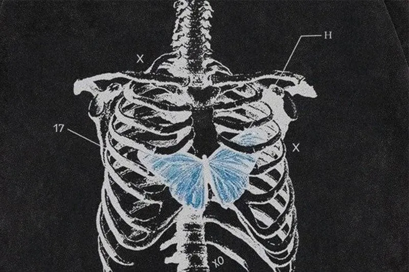 Butterfly Heart | Skeleton Print Washed T-Shirt