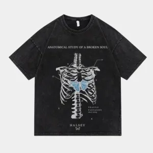 Butterfly Heart | Skeleton Print Washed T-Shirt