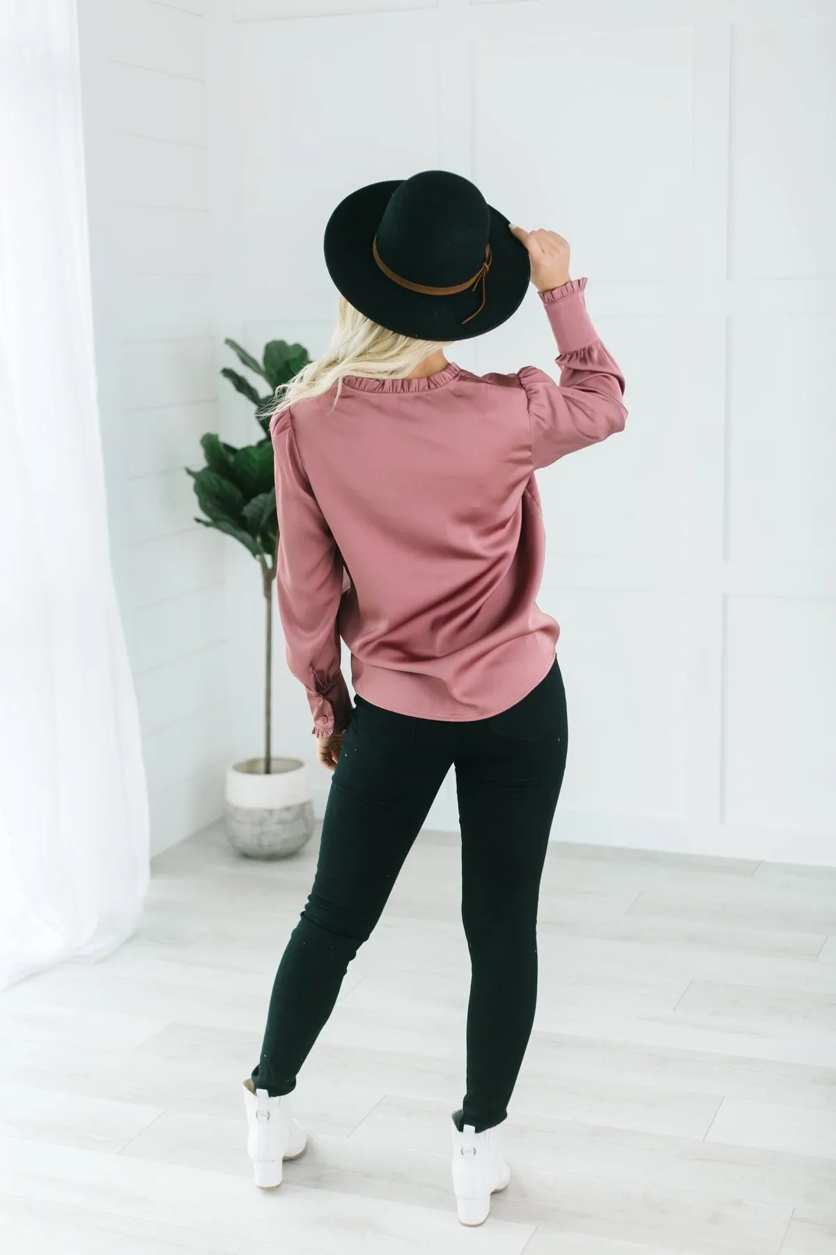 Button Ruffle Trim Blouse