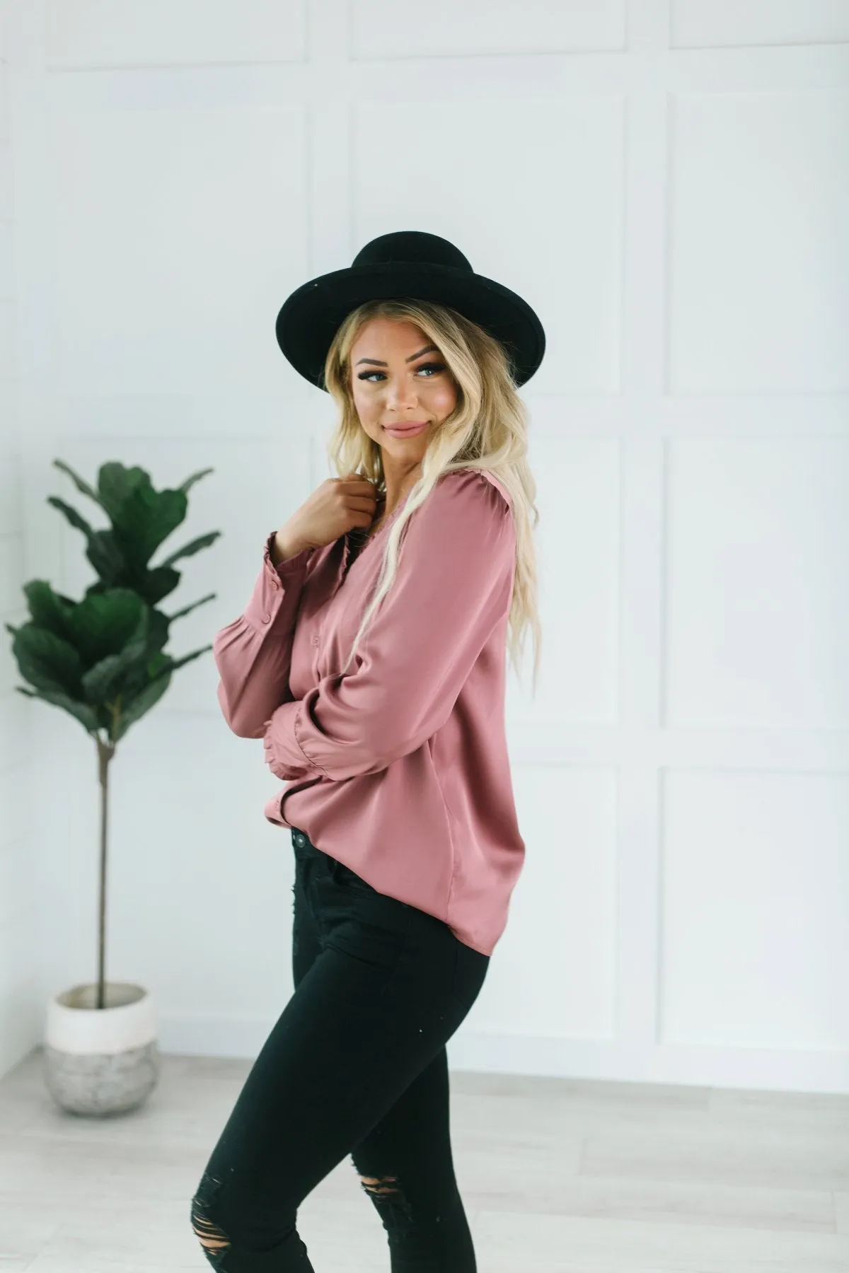 Button Ruffle Trim Blouse