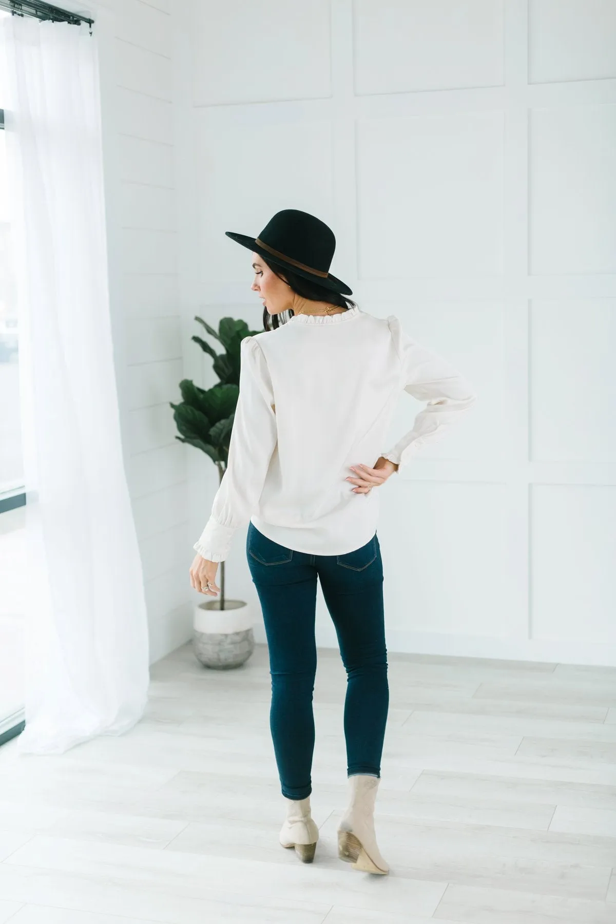 Button Ruffle Trim Blouse