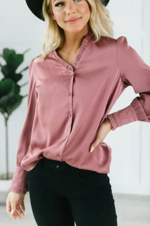 Button Ruffle Trim Blouse