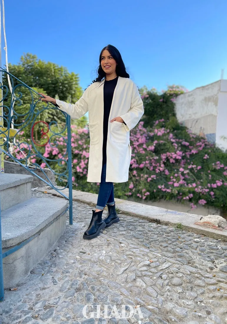 Cardigan décolleté en maille fine en blanc cassé