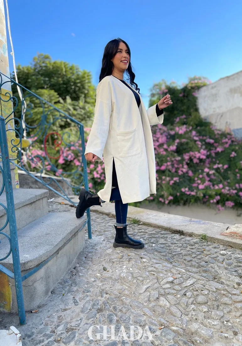 Cardigan décolleté en maille fine en blanc cassé