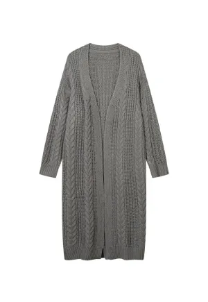 Cardigan dress cable knitted extreme length sweater in grey