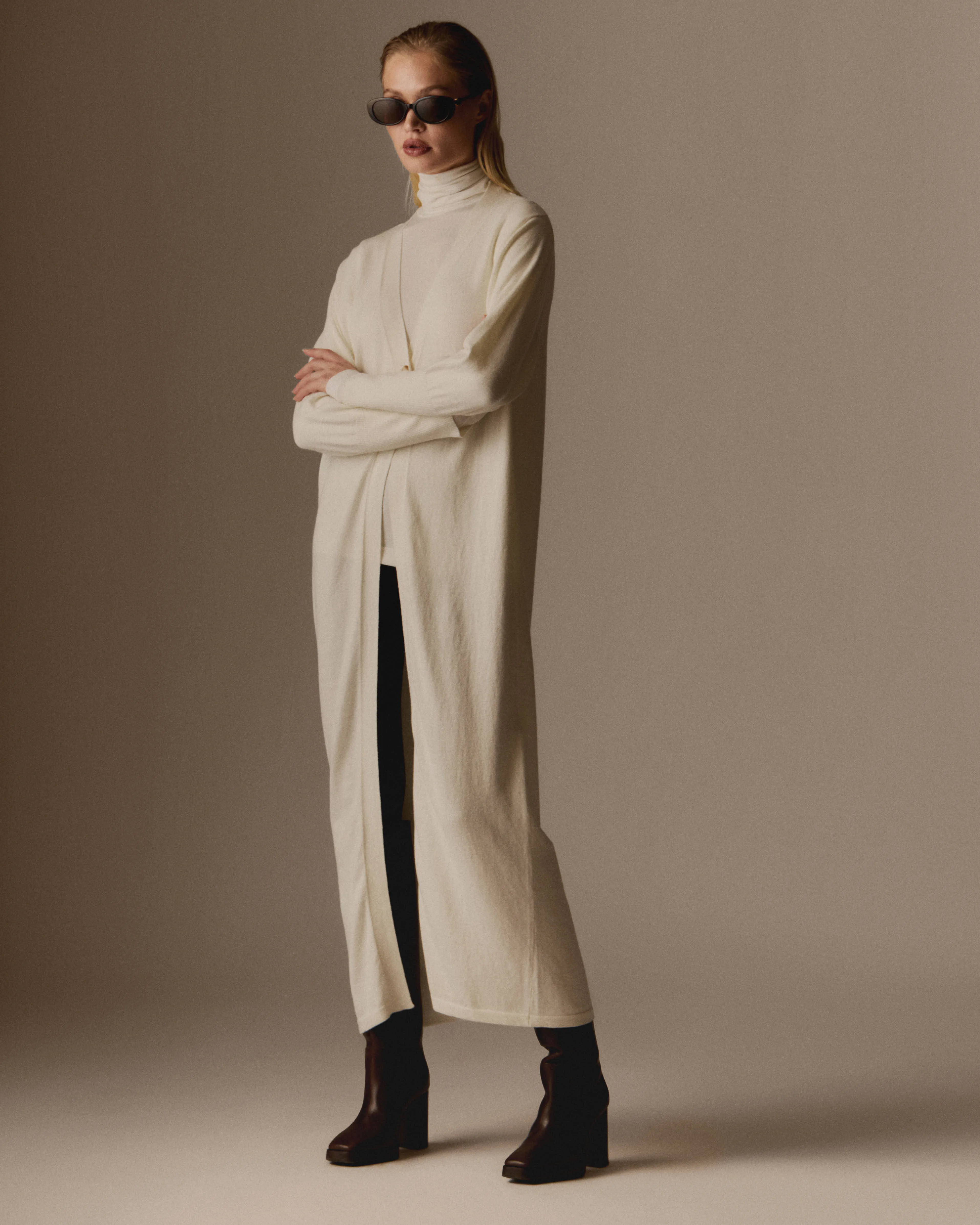 Cashmere Blend Long Cardigan - Offwhite