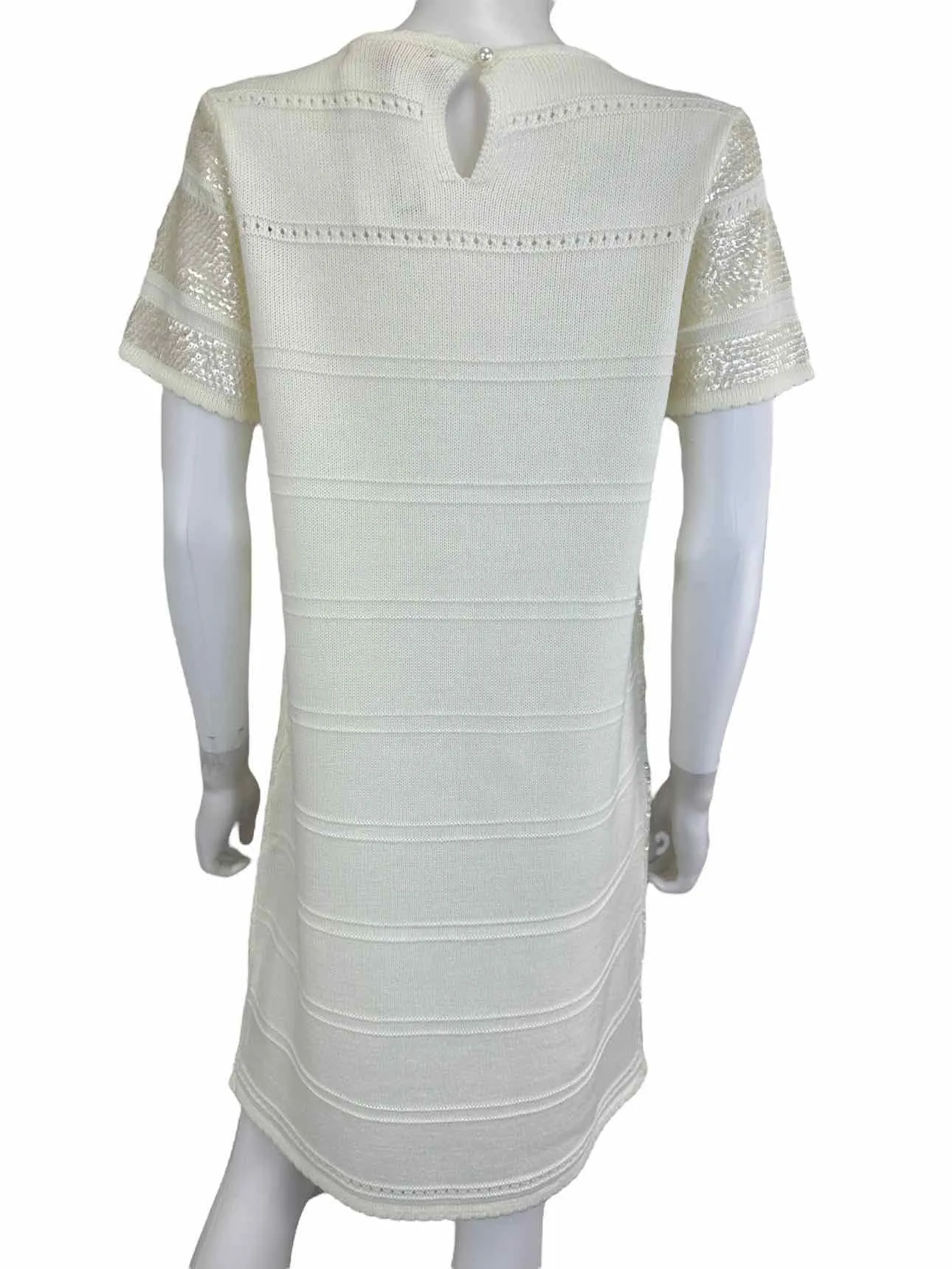 Catherine Malandrino Cream Sequined Sweater Dress Size M