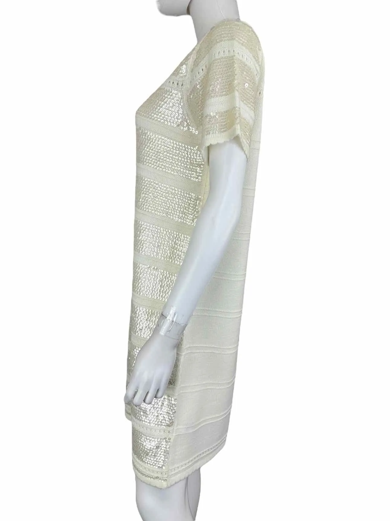 Catherine Malandrino Cream Sequined Sweater Dress Size M