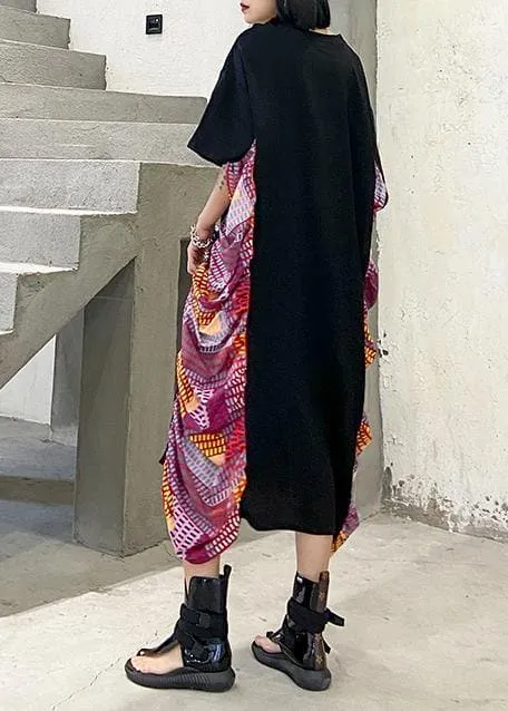 Chic black patchwork print cotton Wardrobes o neck Maxi summer Dresses