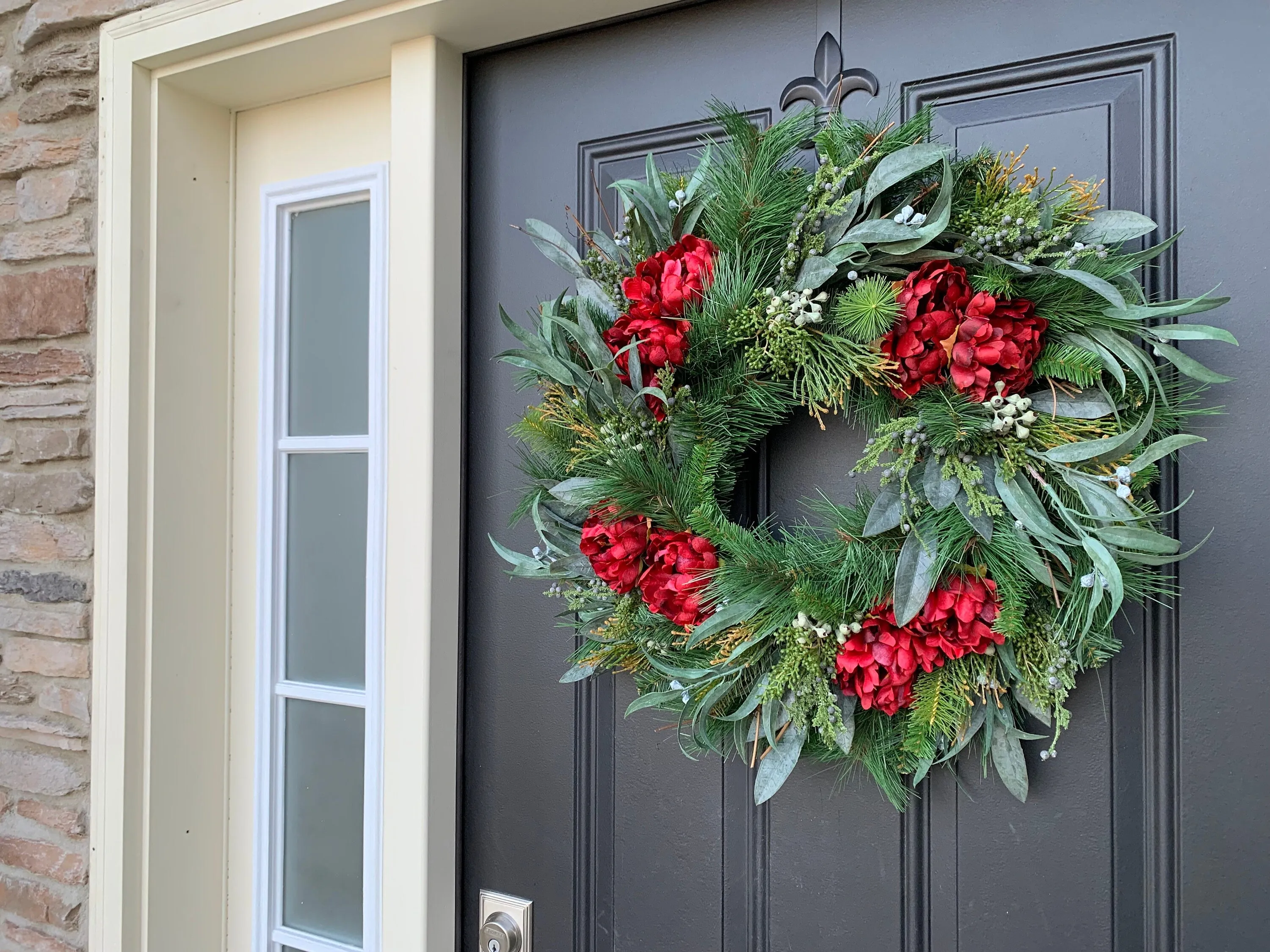 Christmas Red Peony and Pine Wreath