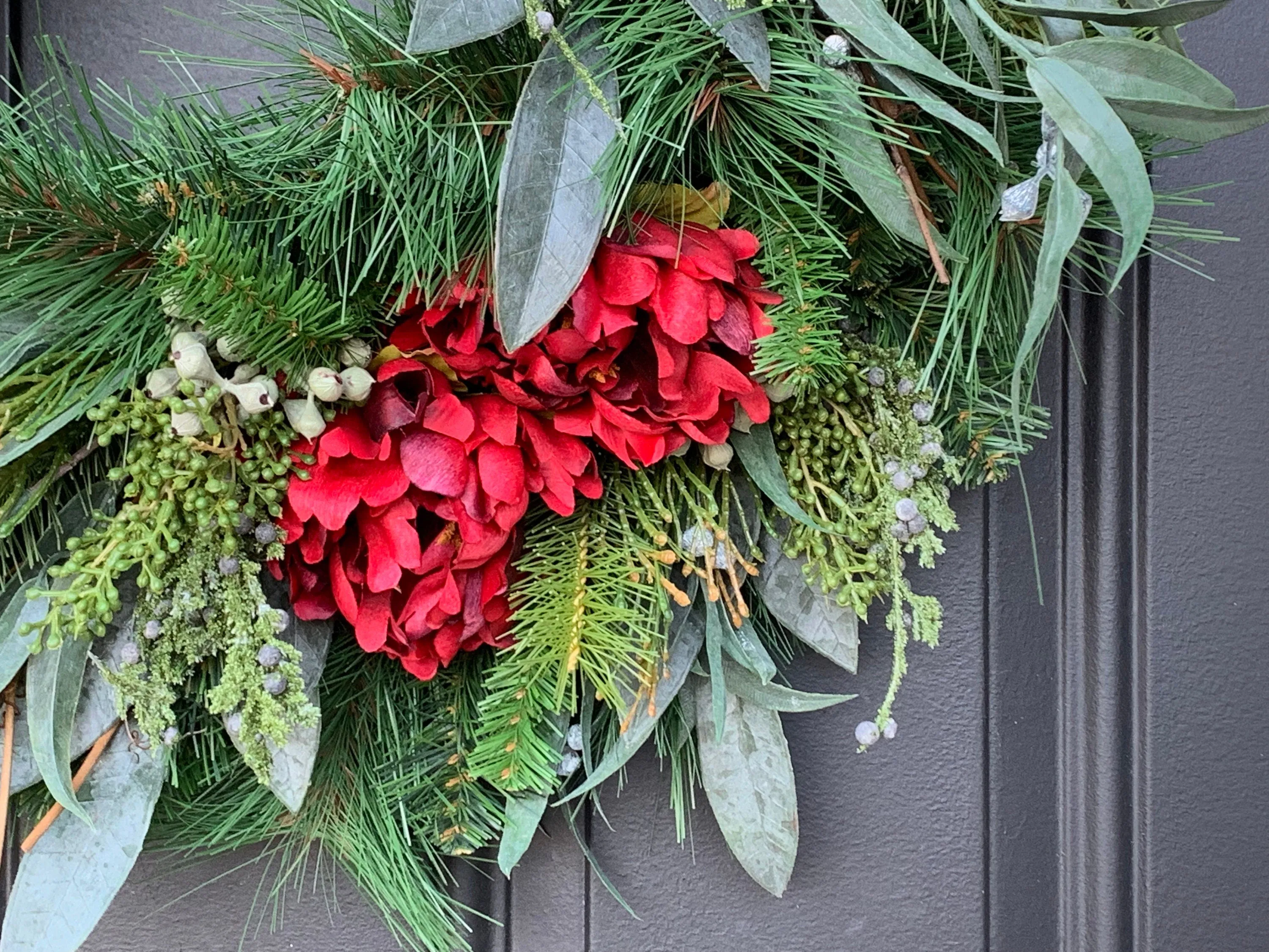 Christmas Red Peony and Pine Wreath
