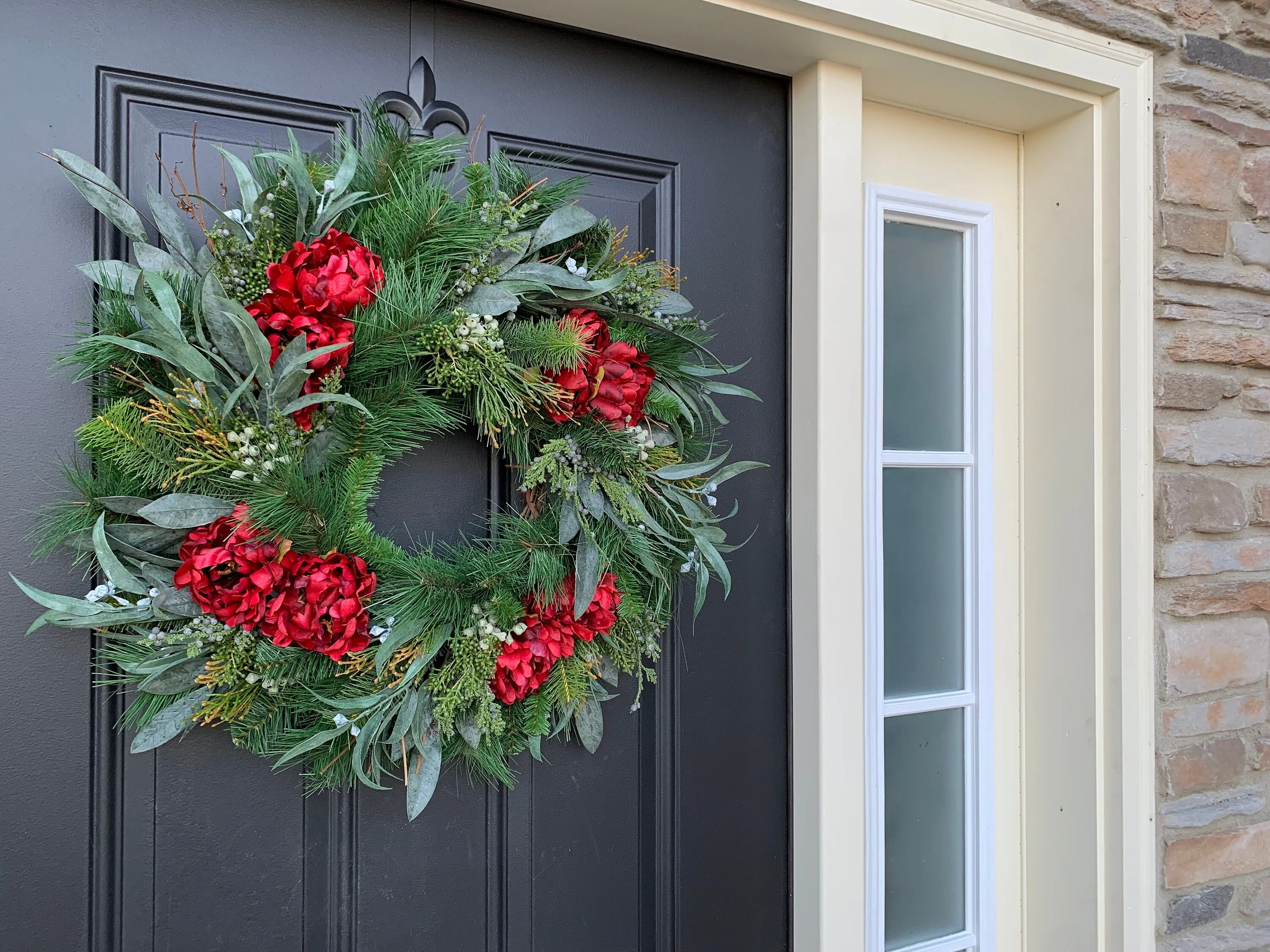 Christmas Red Peony and Pine Wreath