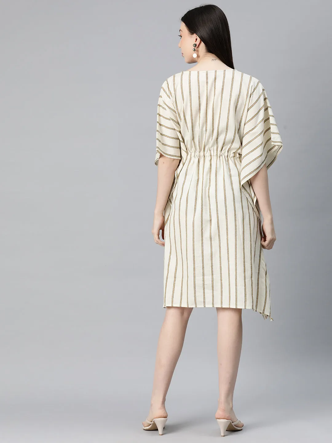 Cottinfab Women Striped Kimono Sleeve Cotton Kaftan Dress