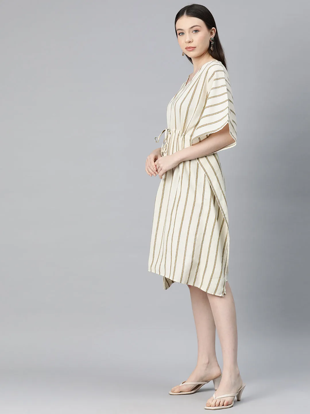 Cottinfab Women Striped Kimono Sleeve Cotton Kaftan Dress