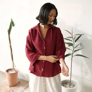 Cotton Solid Shirt For Women | V Neck | Red