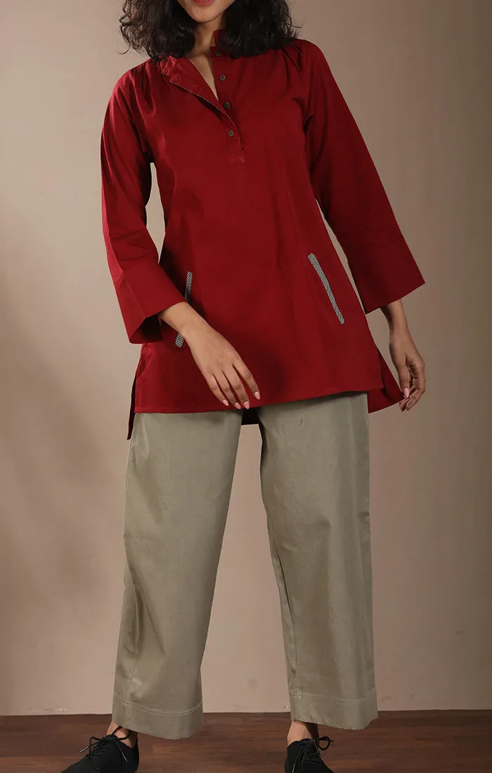 Cotton Twill Top - Pine Green or Crimson Red