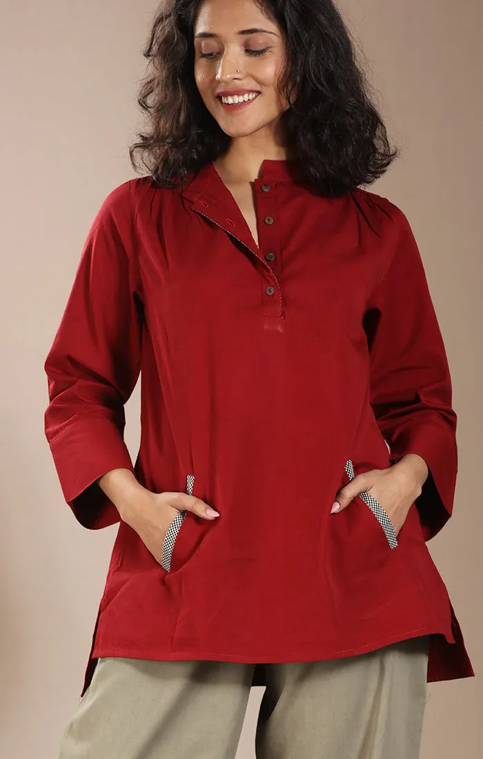 Cotton Twill Top - Pine Green or Crimson Red