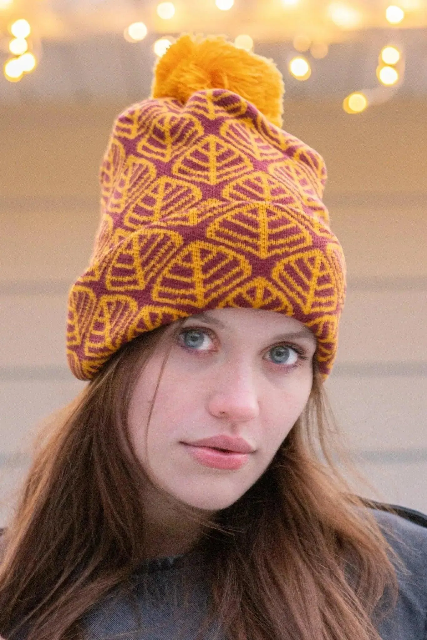 Crimson Glow Winter Hat with Beanie
