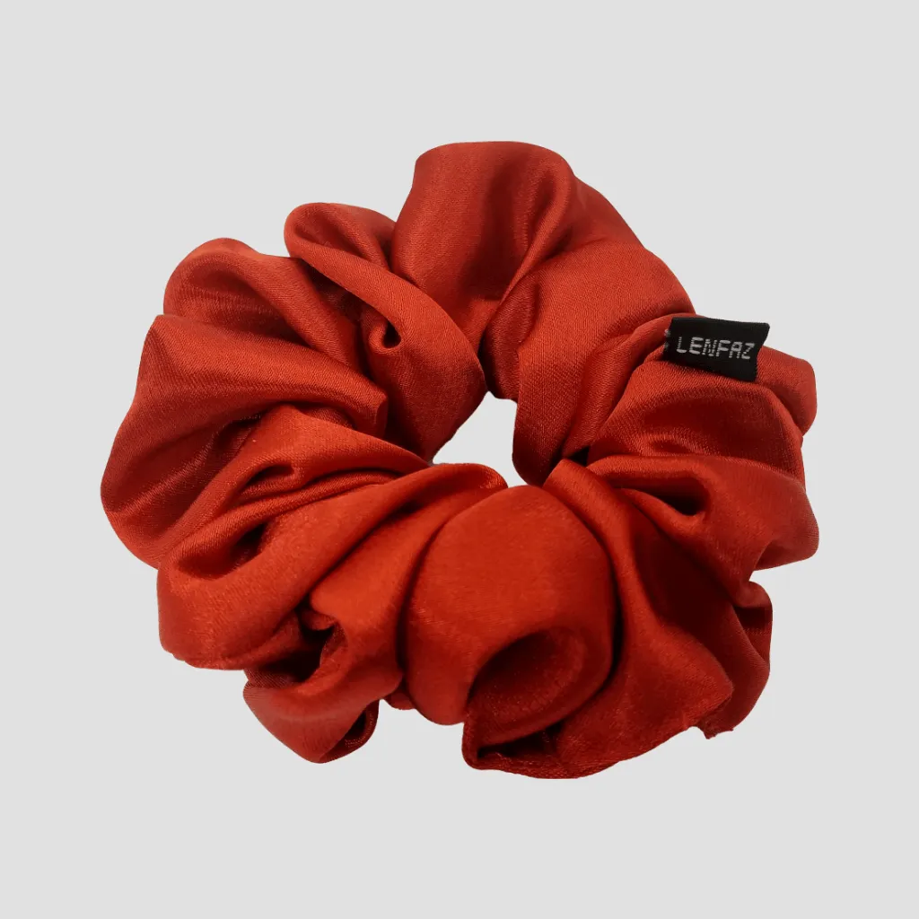 Crimson Red Satin Silk Scrunchie - Champagne Gold Mini Perfume Spray Btl.