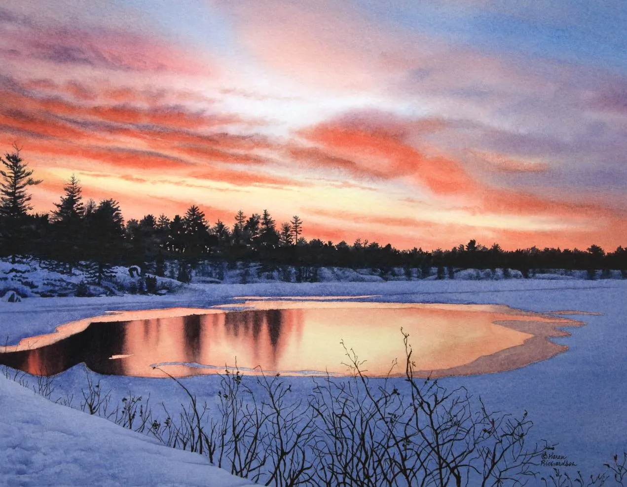 Crimson Twilight, watercolour on panel, 11 x 14" (SOLD)