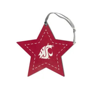 Crimson WSU Wood Star Christmas Ornament