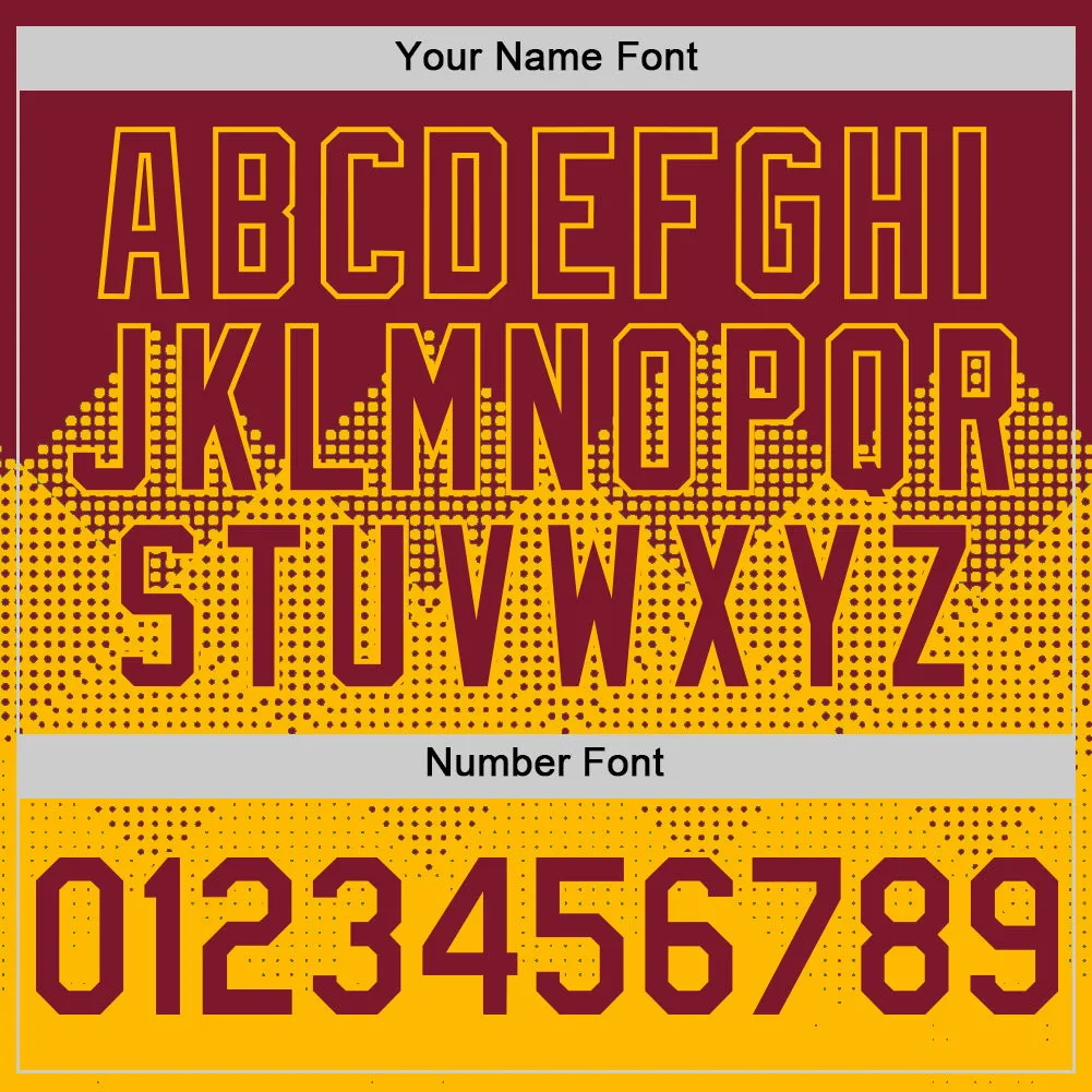 Custom Crimson Gold 3D Pattern Design Gradient Square Shapes Authentic Baseball Jersey