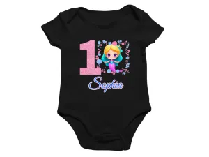 Custom Name 1st Birthday Little Girl Mermaid Baby Bodysuit Birthday Party