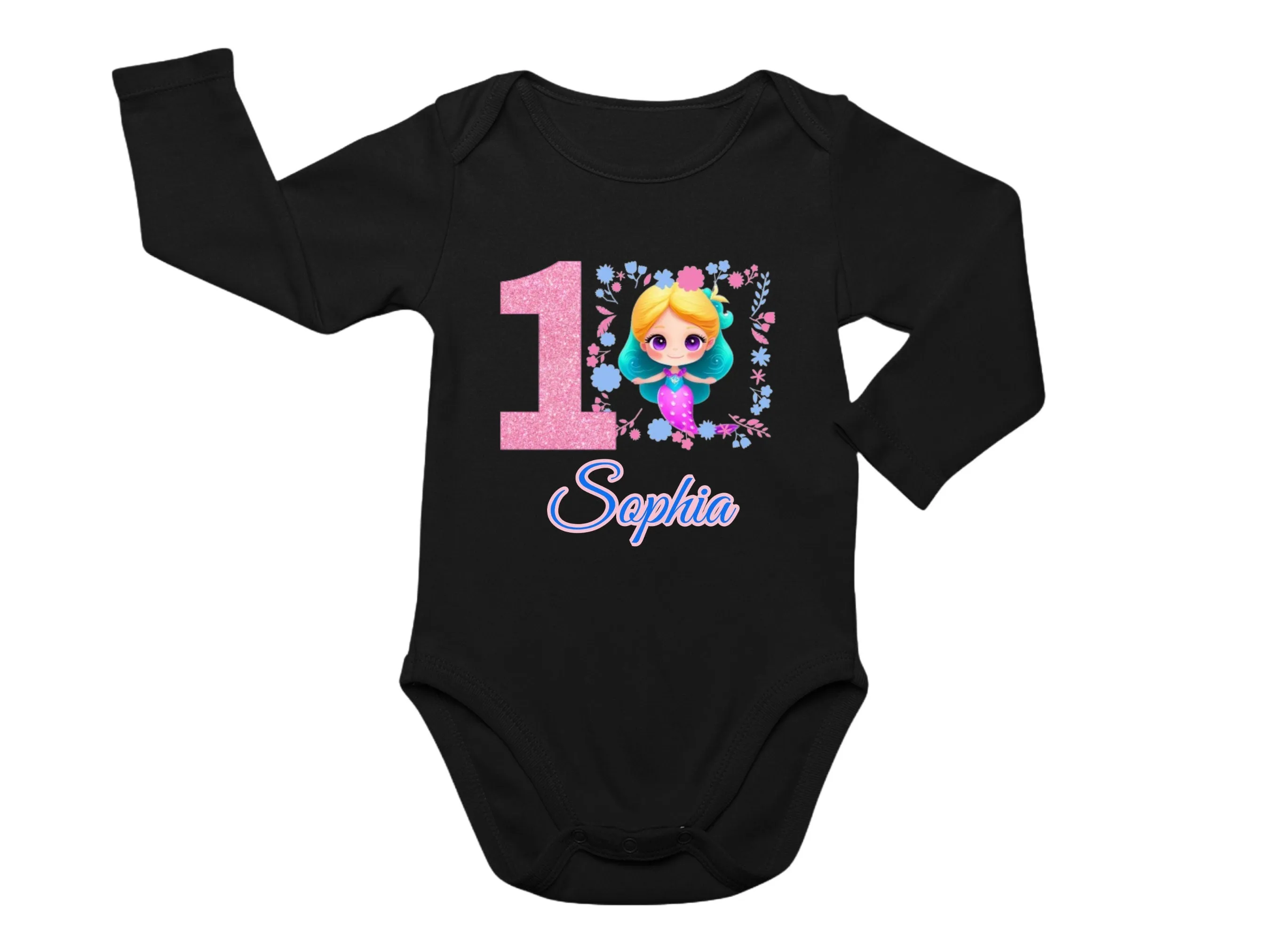 Custom Name 1st Birthday Little Girl Mermaid Baby Bodysuit Birthday Party