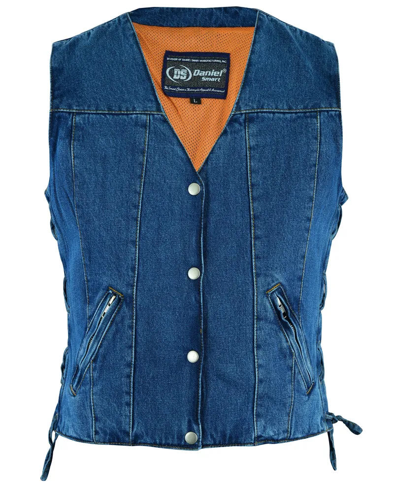 Daniel Smart Women's Single Back Panel Concealed Carry Denim Vest - Blue