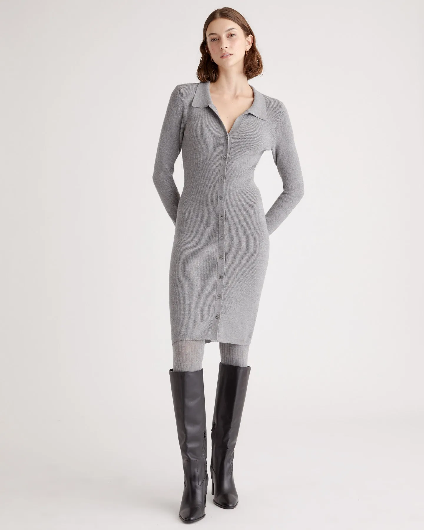 Eco-Knit Button-Up Sweater Dress