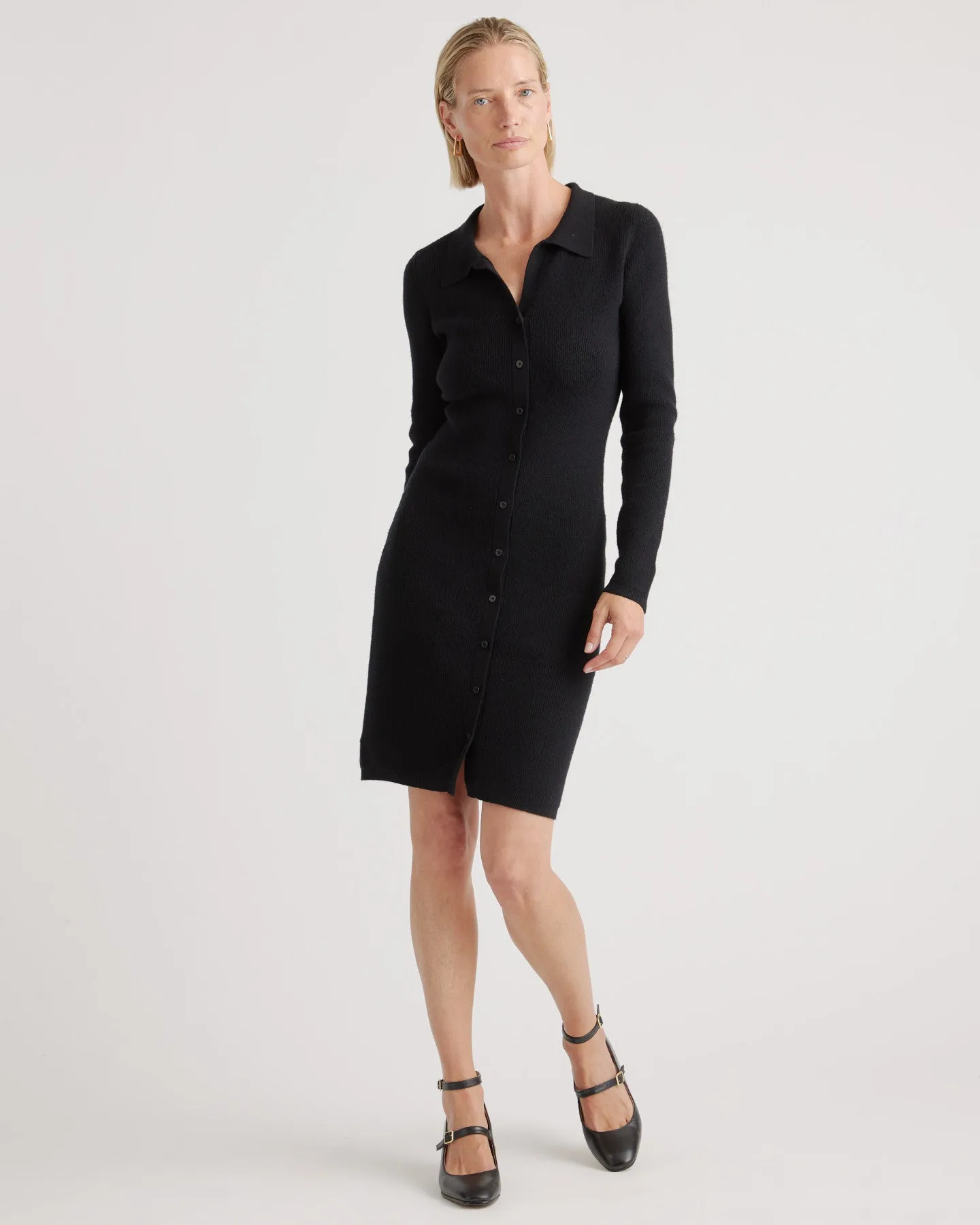 Eco-Knit Button-Up Sweater Dress