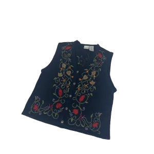 Embroidered Navy Knitted Sweater Vest - Size 16