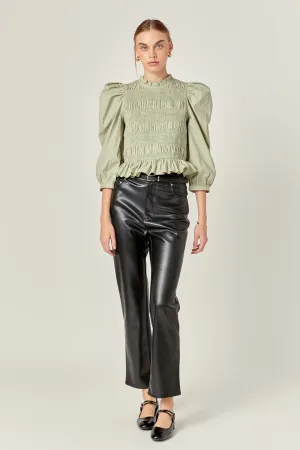 English Factory - Smocking Detail Puff Sleeve Poplin Blouse